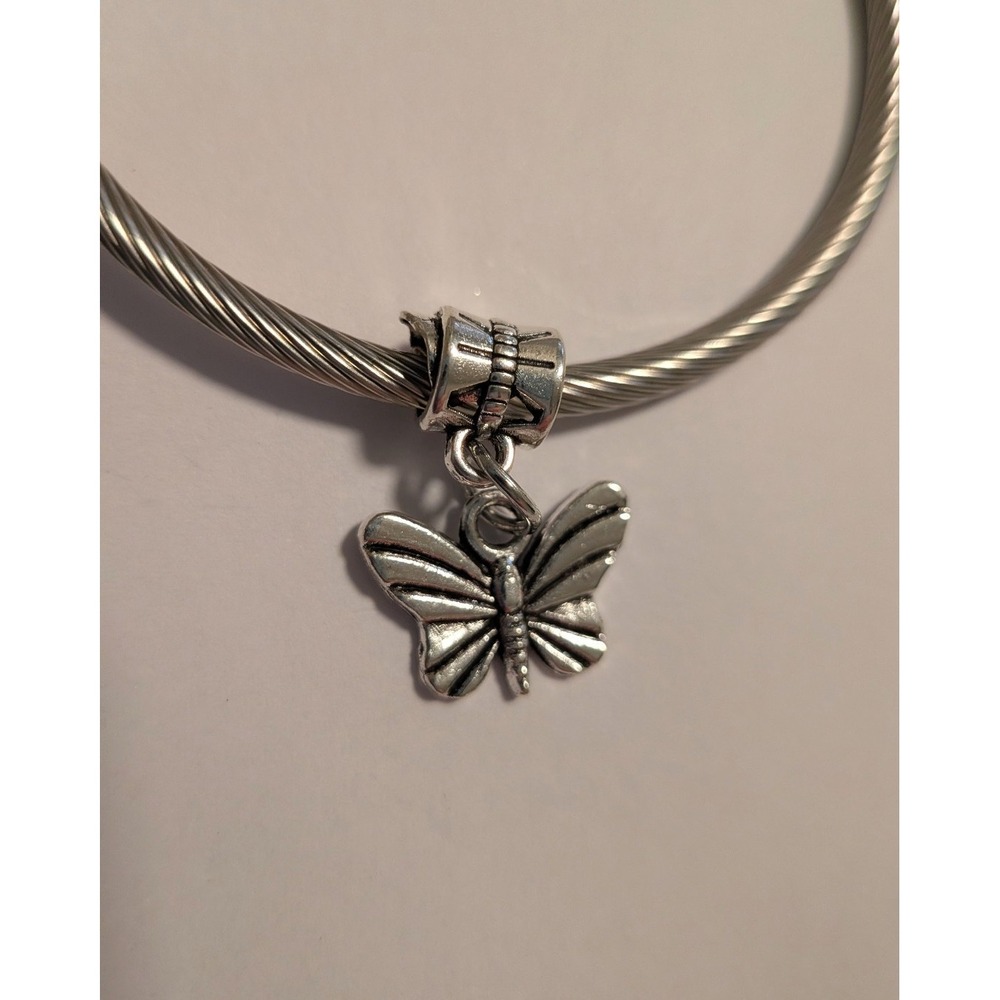 Silver Butterfly Dangle Charm Bead for European Bracelets Nature Jewelry Pendent